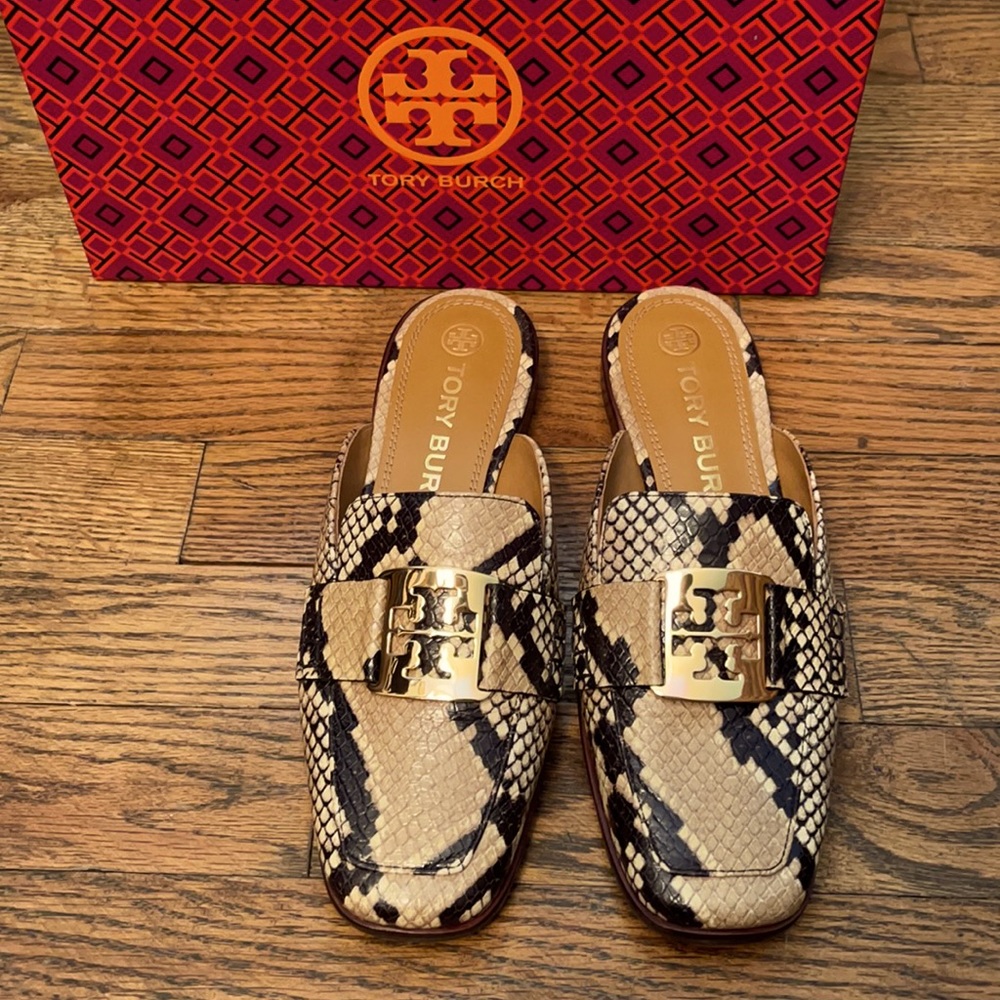 Tory Burch Georgia Snake-Embossed Loafer Mules